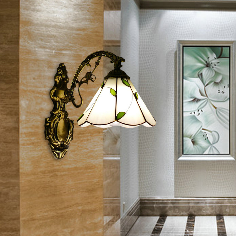 Retro Style Cone-Shaped Wall Sconce Stained Glass 1 Light Wall Fixture Light for Stairway Clearhalo 'Industrial' 'Middle century wall lights' 'Tiffany wall lights' 'Tiffany' 'Wall Lamps & Sconces' 'Wall Lights' Lighting' 183168