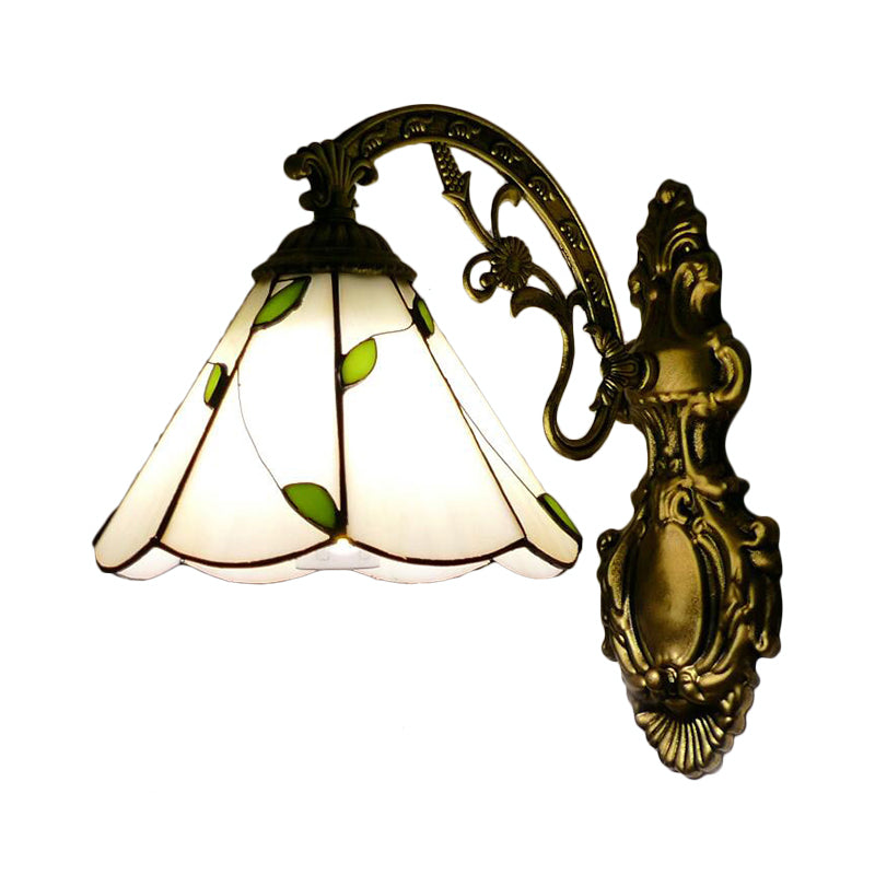 Retro Style Cone-Shaped Wall Sconce Stained Glass 1 Light Wall Fixture Light for Stairway Clearhalo 'Industrial' 'Middle century wall lights' 'Tiffany wall lights' 'Tiffany' 'Wall Lamps & Sconces' 'Wall Lights' Lighting' 183169