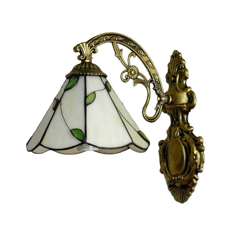 Retro Style Cone-Shaped Wall Sconce Stained Glass 1 Light Wall Fixture Light for Stairway Clearhalo 'Industrial' 'Middle century wall lights' 'Tiffany wall lights' 'Tiffany' 'Wall Lamps & Sconces' 'Wall Lights' Lighting' 183170