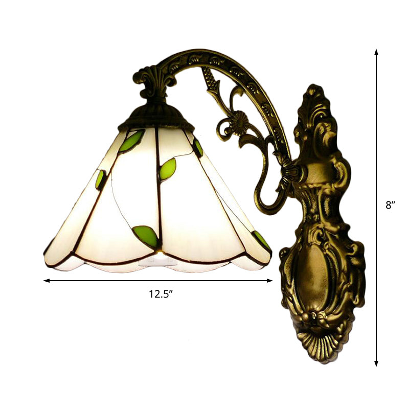 Retro Style Cone-Shaped Wall Sconce Stained Glass 1 Light Wall Fixture Light for Stairway Clearhalo 'Industrial' 'Middle century wall lights' 'Tiffany wall lights' 'Tiffany' 'Wall Lamps & Sconces' 'Wall Lights' Lighting' 183171
