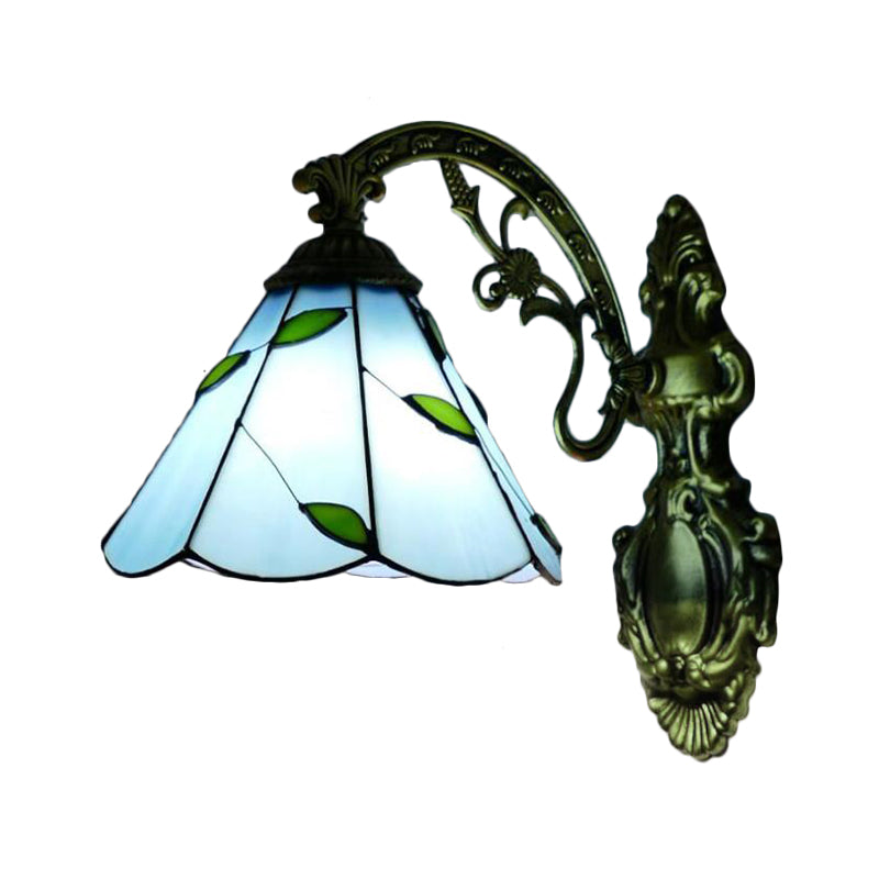 Retro Style Cone-Shaped Wall Sconce Stained Glass 1 Light Wall Fixture Light for Stairway Clearhalo 'Industrial' 'Middle century wall lights' 'Tiffany wall lights' 'Tiffany' 'Wall Lamps & Sconces' 'Wall Lights' Lighting' 183173