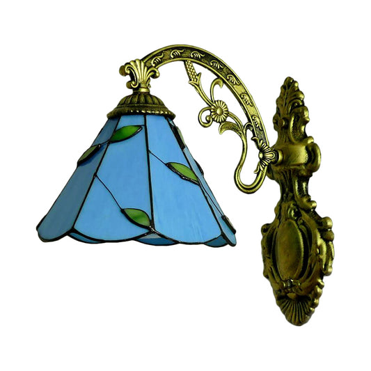 Retro Style Cone-Shaped Wall Sconce Stained Glass 1 Light Wall Fixture Light for Stairway Clearhalo 'Industrial' 'Middle century wall lights' 'Tiffany wall lights' 'Tiffany' 'Wall Lamps & Sconces' 'Wall Lights' Lighting' 183174