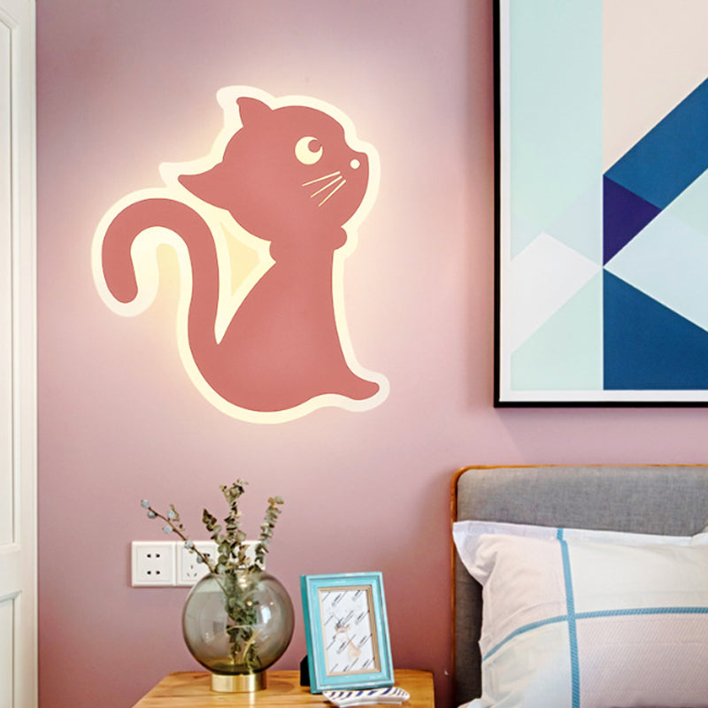 Metal Slim Kitten Wall Light Animal Macaron Colored Wall Sconce for Bedroom Kindergarten Pink Left Clearhalo 'Wall Lamps & Sconces' 'Wall Lights' Lighting' 183219