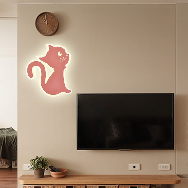 Metal Slim Kitten Wall Light Animal Macaron Colored Wall Sconce for Bedroom Kindergarten Clearhalo 'Wall Lamps & Sconces' 'Wall Lights' Lighting' 183220