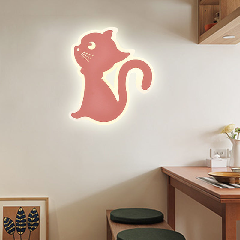 Metal Slim Kitten Wall Light Animal Macaron Colored Wall Sconce for Bedroom Kindergarten Pink Right Clearhalo 'Wall Lamps & Sconces' 'Wall Lights' Lighting' 183223