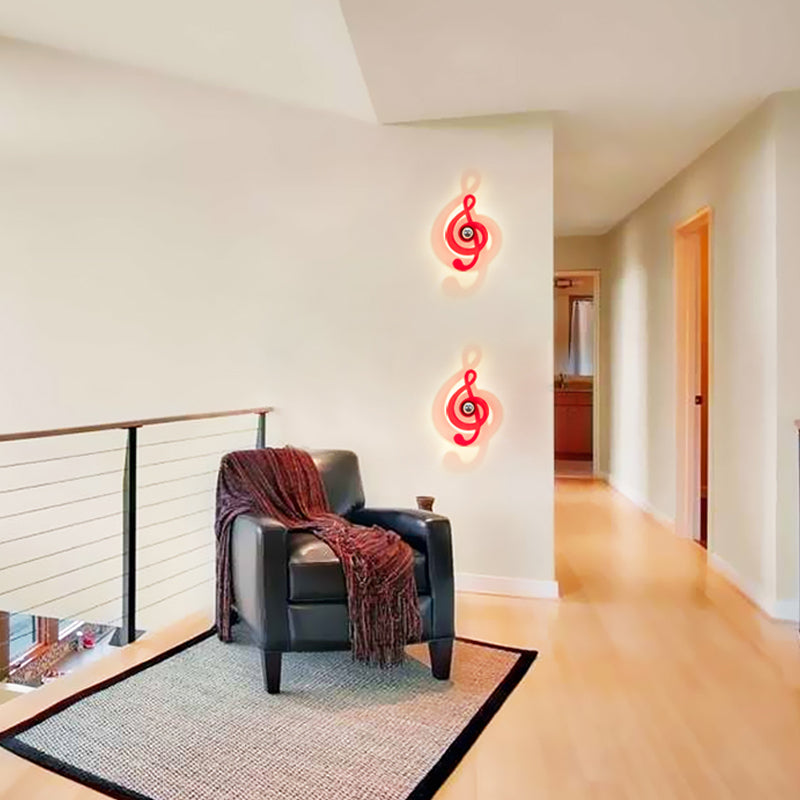 Metal Cartoon Shape Wall Light One Light Modern Style Wall Sconce for Study Room Red Musical Note Clearhalo 'Wall Lamps & Sconces' 'Wall Lights' Lighting' 183334