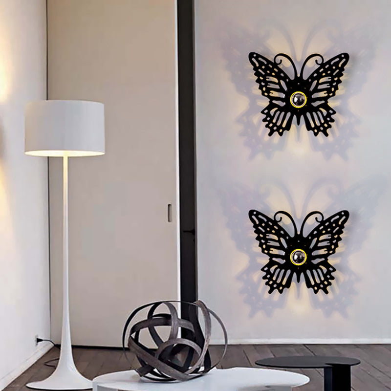 Metal Cartoon Shape Wall Light One Light Modern Style Wall Sconce for Study Room Black Butterfly Clearhalo 'Wall Lamps & Sconces' 'Wall Lights' Lighting' 183347