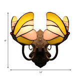 Butterfly Wall Mount Fixture Country Stained Glass 2 Lights Wall Sconce Lamp Fixture for Living Room Clearhalo 'Industrial' 'Middle century wall lights' 'Tiffany wall lights' 'Tiffany' 'Wall Lamps & Sconces' 'Wall Lights' Lighting' 183363