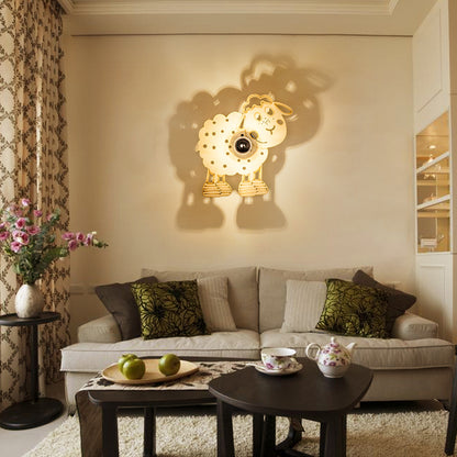 Metal Sheep Wall Light Bedroom Kindergarten 1 Head Kids Wall Sconce in Beige Wood Small Clearhalo 'Wall Lamps & Sconces' 'Wall Lights' Lighting' 183390