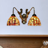 Shell Bowl Wall Lighting Fixture Baroque 2 Heads Orange Sconce Light with Mermaid Backplate for Bedroom Clearhalo 'Industrial' 'Middle century wall lights' 'Tiffany wall lights' 'Tiffany' 'Wall Lamps & Sconces' 'Wall Lights' Lighting' 183414
