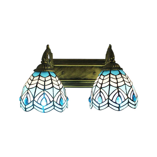 Tiffany Style Dome Wall Lighting Stained Glass 2 Heads Decorative Wall Fixture Light in Blue Clearhalo 'Industrial' 'Middle century wall lights' 'Tiffany wall lights' 'Tiffany' 'Wall Lamps & Sconces' 'Wall Lights' Lighting' 183431