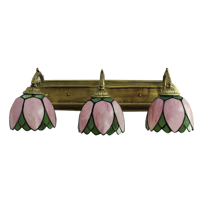 3 Heads Scallop Vanity Light Tiffany Stained Glass Decorative Wall Fixture Light in Pink Clearhalo 'Industrial' 'Middle century wall lights' 'Tiffany wall lights' 'Tiffany' 'Wall Lamps & Sconces' 'Wall Lights' Lighting' 183497