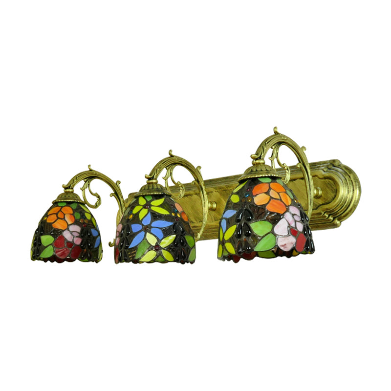 Rustic Dome-Shaped Wall Lighting Stained Glass 3 Lights Colorful Wall Sconce Lighting with Flower Pattern Clearhalo 'Industrial' 'Middle century wall lights' 'Tiffany wall lights' 'Tiffany' 'Wall Lamps & Sconces' 'Wall Lights' Lighting' 183506