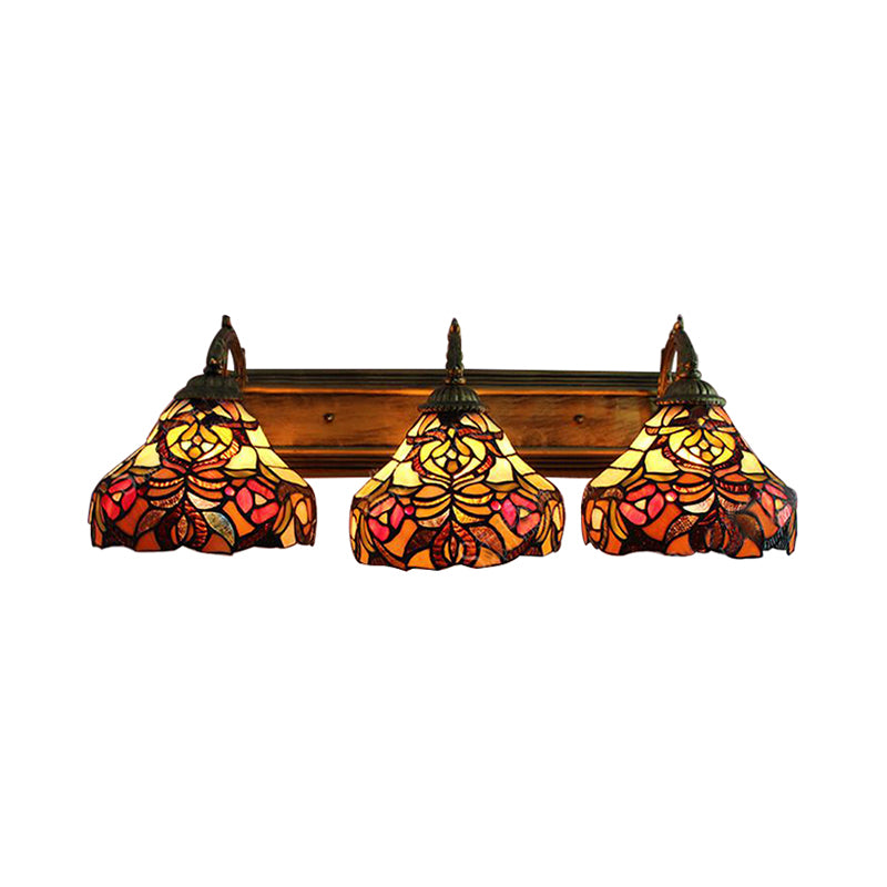Stained Glass Flower Wall Sconces 3 Lights Tiffany Rustic Wall Lamp in Brass for Hotel Clearhalo 'Industrial' 'Middle century wall lights' 'Tiffany wall lights' 'Tiffany' 'Wall Lamps & Sconces' 'Wall Lights' Lighting' 183510