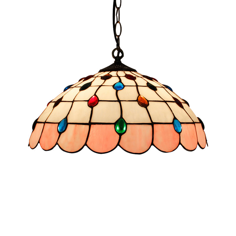 Single Head Dome Hanging Pendant Tiffany Pink/Light Blue/Green Hand Rolled Art Glass Ceiling Light for Bedroom Clearhalo 'Ceiling Lights' 'Industrial' 'Middle Century Pendants' 'Pendant Lights' 'Pendants' 'Tiffany close to ceiling' 'Tiffany Pendants' 'Tiffany' Lighting' 183563
