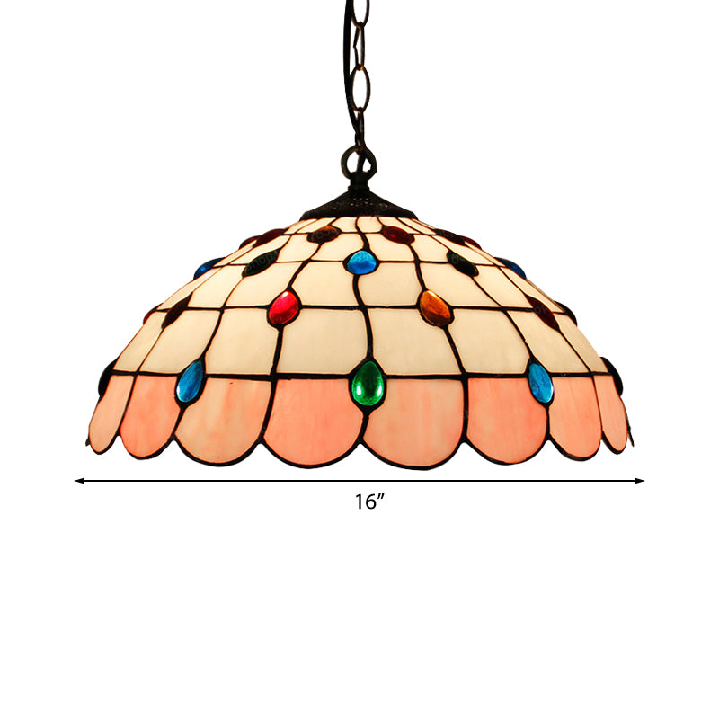 Single Head Dome Hanging Pendant Tiffany Pink/Light Blue/Green Hand Rolled Art Glass Ceiling Light for Bedroom Clearhalo 'Ceiling Lights' 'Industrial' 'Middle Century Pendants' 'Pendant Lights' 'Pendants' 'Tiffany close to ceiling' 'Tiffany Pendants' 'Tiffany' Lighting' 183564