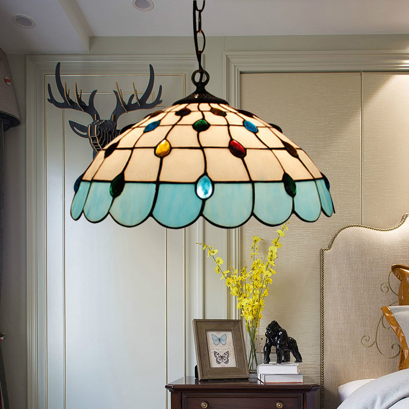 Single Head Dome Hanging Pendant Tiffany Pink/Light Blue/Green Hand Rolled Art Glass Ceiling Light for Bedroom Light Blue Clearhalo 'Ceiling Lights' 'Industrial' 'Middle Century Pendants' 'Pendant Lights' 'Pendants' 'Tiffany close to ceiling' 'Tiffany Pendants' 'Tiffany' Lighting' 183567