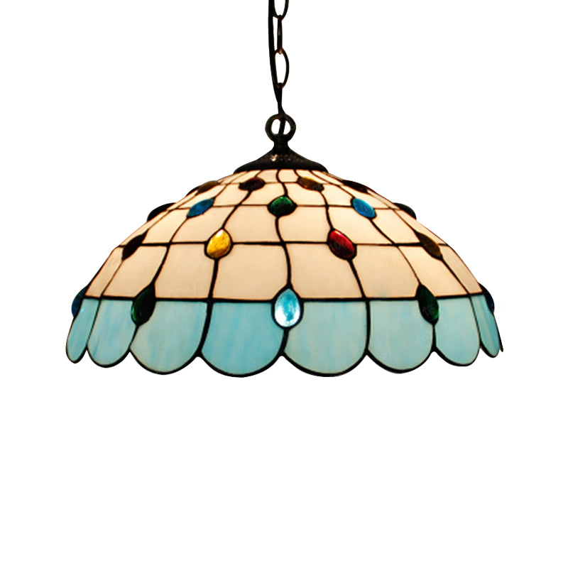 Single Head Dome Hanging Pendant Tiffany Pink/Light Blue/Green Hand Rolled Art Glass Ceiling Light for Bedroom Clearhalo 'Ceiling Lights' 'Industrial' 'Middle Century Pendants' 'Pendant Lights' 'Pendants' 'Tiffany close to ceiling' 'Tiffany Pendants' 'Tiffany' Lighting' 183568
