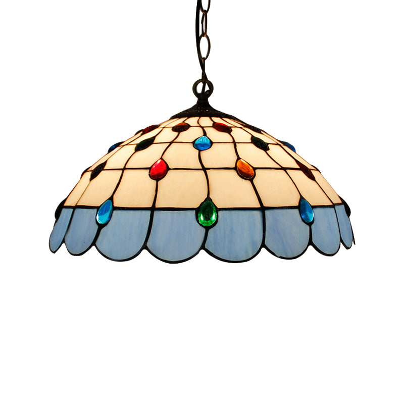 Single Head Dome Hanging Pendant Tiffany Pink/Light Blue/Green Hand Rolled Art Glass Ceiling Light for Bedroom Clearhalo 'Ceiling Lights' 'Industrial' 'Middle Century Pendants' 'Pendant Lights' 'Pendants' 'Tiffany close to ceiling' 'Tiffany Pendants' 'Tiffany' Lighting' 183570