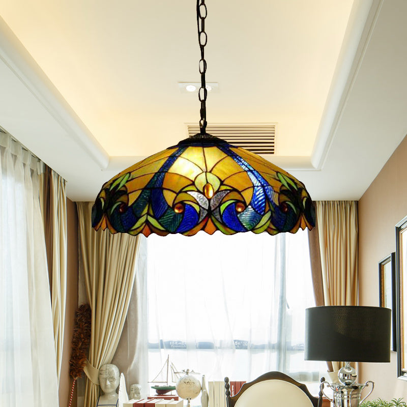 Tiffany Pendant Lighting Stained Glass 18" Wide Hanging Light with Adjustable Chains for Living Room Clearhalo 'Ceiling Lights' 'Industrial' 'Middle Century Pendants' 'Pendant Lights' 'Pendants' 'Tiffany close to ceiling' 'Tiffany Pendants' 'Tiffany' Lighting' 183616