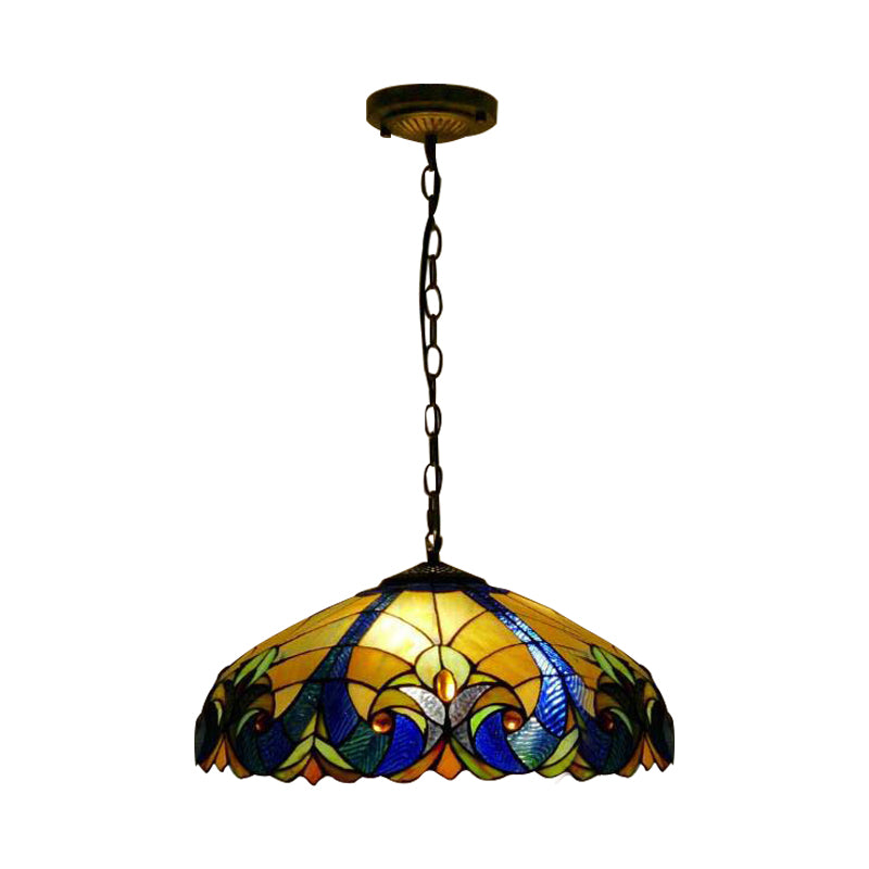 Tiffany Pendant Lighting Stained Glass 18" Wide Hanging Light with Adjustable Chains for Living Room Clearhalo 'Ceiling Lights' 'Industrial' 'Middle Century Pendants' 'Pendant Lights' 'Pendants' 'Tiffany close to ceiling' 'Tiffany Pendants' 'Tiffany' Lighting' 183617