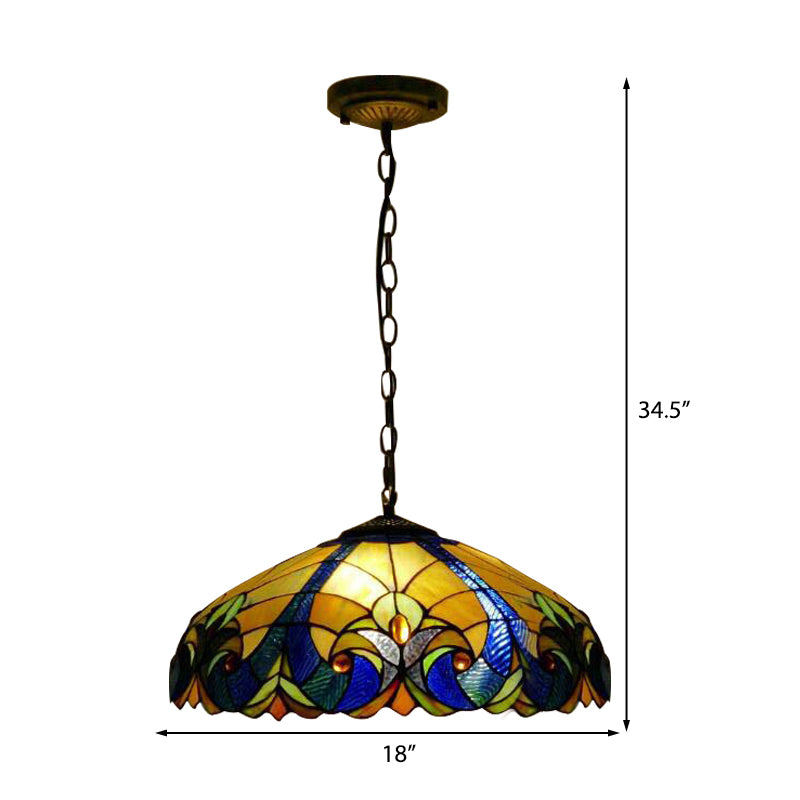 Tiffany Pendant Lighting Stained Glass 18" Wide Hanging Light with Adjustable Chains for Living Room Clearhalo 'Ceiling Lights' 'Industrial' 'Middle Century Pendants' 'Pendant Lights' 'Pendants' 'Tiffany close to ceiling' 'Tiffany Pendants' 'Tiffany' Lighting' 183618