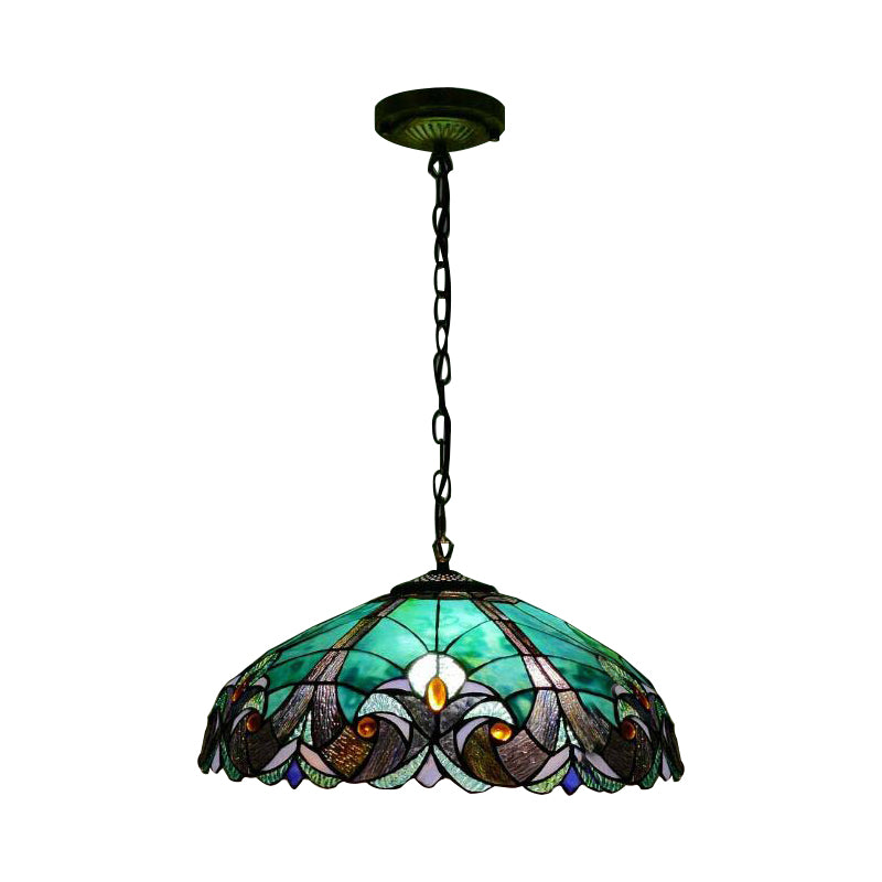 Tiffany Pendant Lighting Stained Glass 18" Wide Hanging Light with Adjustable Chains for Living Room Clearhalo 'Ceiling Lights' 'Industrial' 'Middle Century Pendants' 'Pendant Lights' 'Pendants' 'Tiffany close to ceiling' 'Tiffany Pendants' 'Tiffany' Lighting' 183620