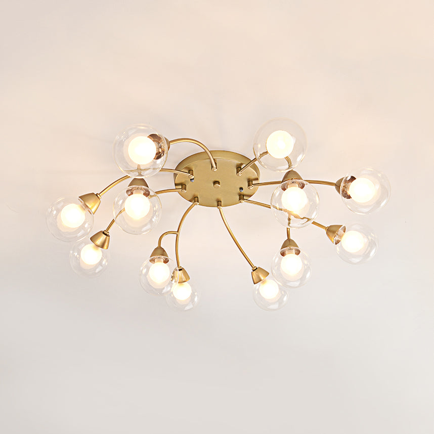 6/12 Lights Bedroom Semi Flush with Sphere Clear Glass Shade Modern Gold Led Semi Flush Ceiling Light Clearhalo 'Ceiling Lights' 'Close To Ceiling Lights' 'Close to ceiling' 'Glass shade' 'Glass' 'Semi-flushmount' Lighting' 183699
