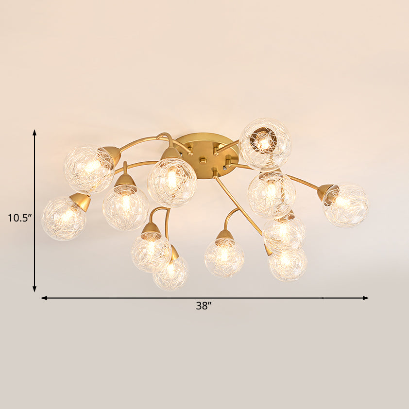 6/12 Lights Bedroom Semi Flush with Sphere Clear Glass Shade Modern Gold Led Semi Flush Ceiling Light Clearhalo 'Ceiling Lights' 'Close To Ceiling Lights' 'Close to ceiling' 'Glass shade' 'Glass' 'Semi-flushmount' Lighting' 183705