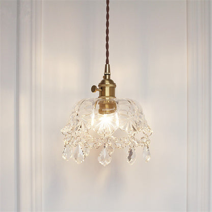 Modern Stylish Pendant Light Domed Shade 1 Head Clear Glass Hanging Lamp with Crystal for Restaurant Clear Clearhalo 'Ceiling Lights' 'Glass shade' 'Glass' 'Modern Pendants' 'Modern' 'Pendant Lights' 'Pendants' Lighting' 183706