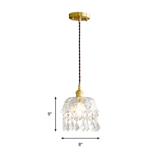 Modern Stylish Pendant Light Domed Shade 1 Head Clear Glass Hanging Lamp with Crystal for Restaurant Clearhalo 'Ceiling Lights' 'Glass shade' 'Glass' 'Modern Pendants' 'Modern' 'Pendant Lights' 'Pendants' Lighting' 183709