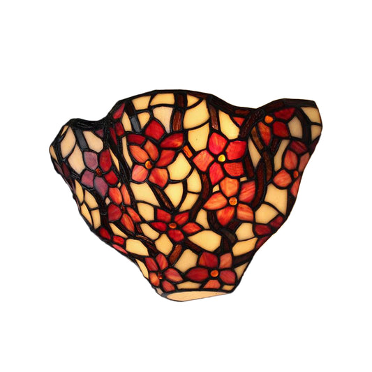 Floral Front Door Wall Sconce Stained Glass Tiffany Rustic Wall Light in Black and Red Clearhalo 'Industrial' 'Middle century wall lights' 'Tiffany wall lights' 'Tiffany' 'Wall Lamps & Sconces' 'Wall Lights' Lighting' 183713