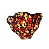 Floral Front Door Wall Sconce Stained Glass Tiffany Rustic Wall Light in Black and Red Clearhalo 'Industrial' 'Middle century wall lights' 'Tiffany wall lights' 'Tiffany' 'Wall Lamps & Sconces' 'Wall Lights' Lighting' 183713