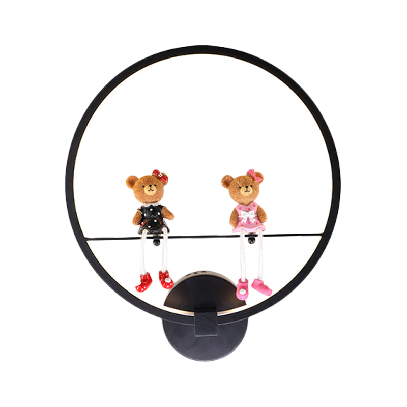 Contemporary Black Wall Light Ring Metal Sconce Light with Doll Deco for Kids Bedroom Clearhalo 'Wall Lamps & Sconces' 'Wall Lights' Lighting' 183767