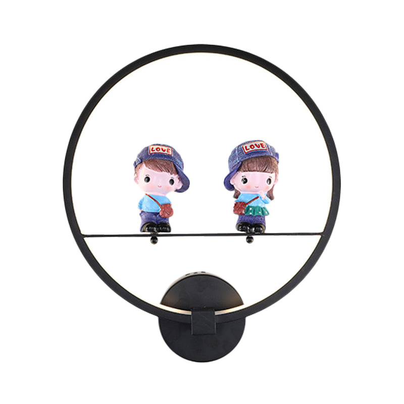 Contemporary Black Wall Light Ring Metal Sconce Light with Doll Deco for Kids Bedroom Clearhalo 'Wall Lamps & Sconces' 'Wall Lights' Lighting' 183774