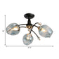 3/6 Lights Bedroom Semi Flush Mount with Cup Shape Amber/Blue Glass Shade Modernist Black Led Semi Flush Ceiling Fixture Clearhalo 'Ceiling Lights' 'Close To Ceiling Lights' 'Close to ceiling' 'Glass shade' 'Glass' 'Pendant Lights' 'Semi-flushmount' Lighting' 183796