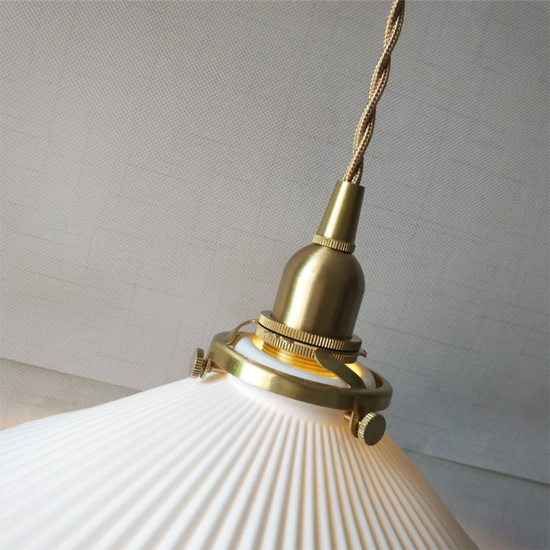 Ridged Cone Dining Room Pendant Light Ceramics 1 Light Simple Style Pendant Lamp in White Clearhalo 'Ceiling Lights' 'Modern Pendants' 'Modern' 'Pendant Lights' 'Pendants' Lighting' 183802