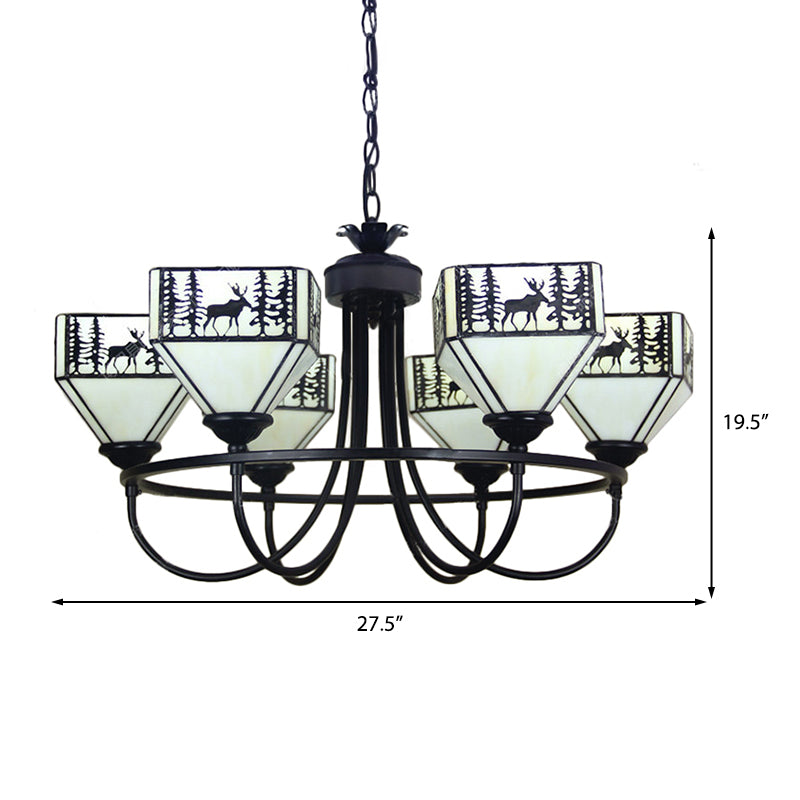 Forest Deer Living Room Chandelier Glass American Style Hanging Light in Black Clearhalo 'Ceiling Lights' 'Chandeliers' 'Industrial' 'Middle Century Chandeliers' 'Pendant Lights' 'Tiffany Chandeliers' 'Tiffany close to ceiling' 'Tiffany' Lighting' 183861