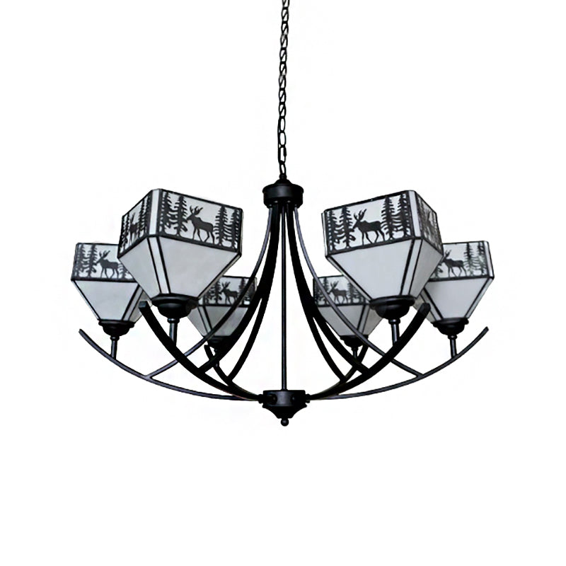 Forest Deer Living Room Chandelier Glass American Style Hanging Light in Black Clearhalo 'Ceiling Lights' 'Chandeliers' 'Industrial' 'Middle Century Chandeliers' 'Pendant Lights' 'Tiffany Chandeliers' 'Tiffany close to ceiling' 'Tiffany' Lighting' 183863