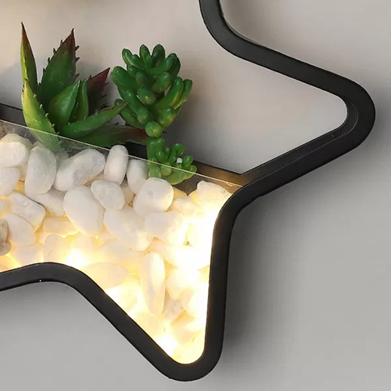 Fake Succulent Plant Wall Light Metal Stone Modern Creative Sconce Light in Black for Bedroom Clearhalo 'Wall Lamps & Sconces' 'Wall Lights' Lighting' 183870