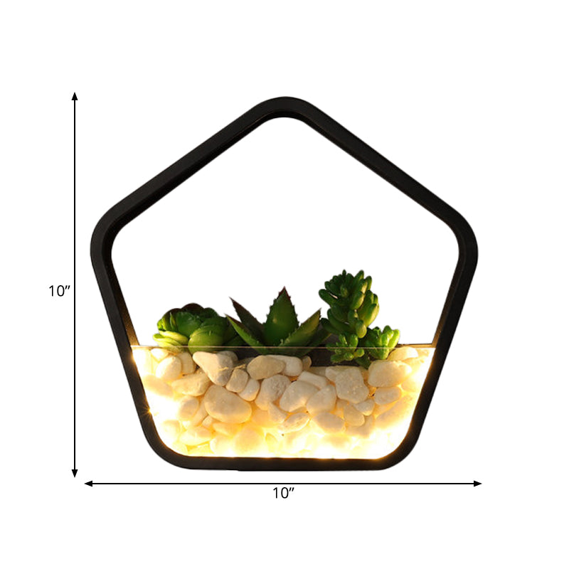 Fake Succulent Plant Wall Light Metal Stone Modern Creative Sconce Light in Black for Bedroom Clearhalo 'Wall Lamps & Sconces' 'Wall Lights' Lighting' 183874