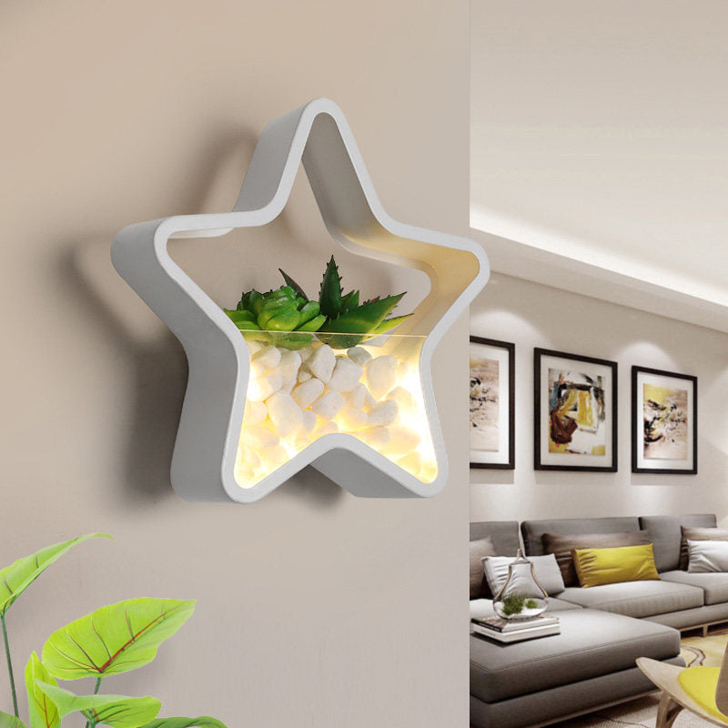 Child Bedroom Fake Succulent Wall Light Metal Stone Contemporary White Sconce Lamp White Star Clearhalo 'Wall Lamps & Sconces' 'Wall Lights' Lighting' 183932