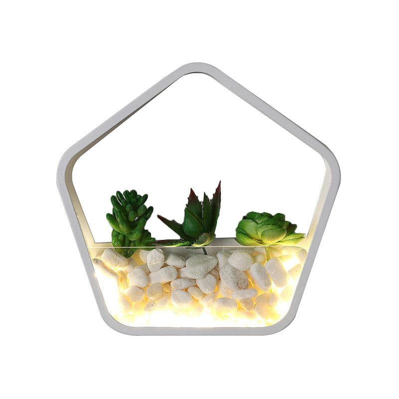Child Bedroom Fake Succulent Wall Light Metal Stone Contemporary White Sconce Lamp Clearhalo 'Wall Lamps & Sconces' 'Wall Lights' Lighting' 183940