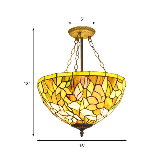Tiffany Stylish Petal Ceiling Pendant Stained Glass Yellow Chandelier for Dining Room Clearhalo 'Ceiling Lights' 'Close To Ceiling Lights' 'Close to ceiling' 'Glass shade' 'Glass' 'Island Lights' 'Pendant Lights' 'Semi-flushmount' 'Tiffany close to ceiling' 'Tiffany' Lighting' 183975