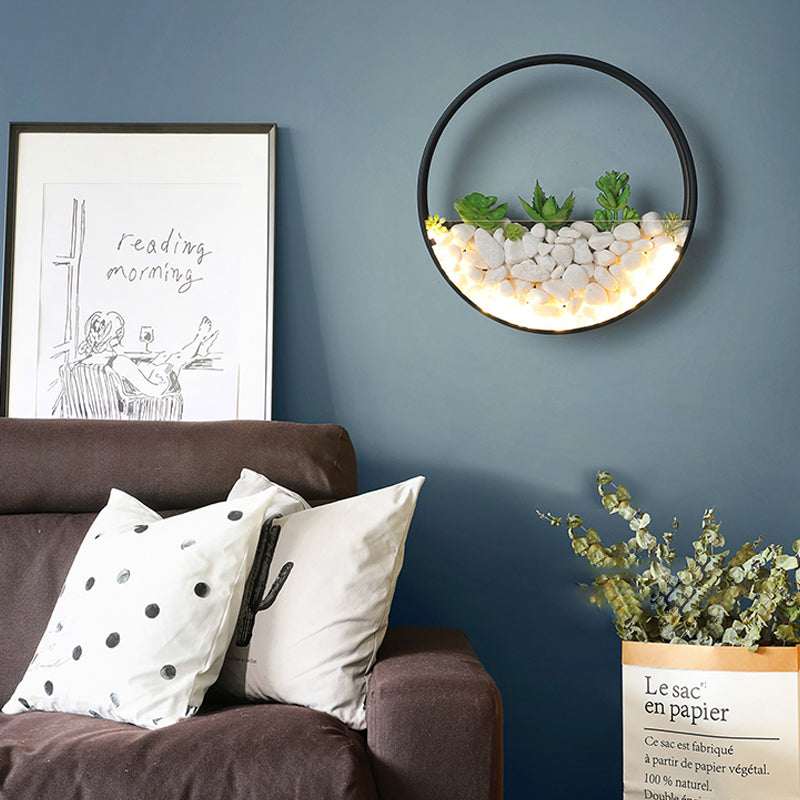 succulent wall sconces Lovely Big O Wall Light Acrylic Sconce Light with Fake Succulent & Stone for Living Room Bedroom