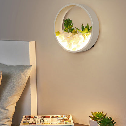 succulent wall sconce Lovely Big O Wall Light Acrylic Sconce Light with Fake Succulent & Stone for Living Room Bedroom