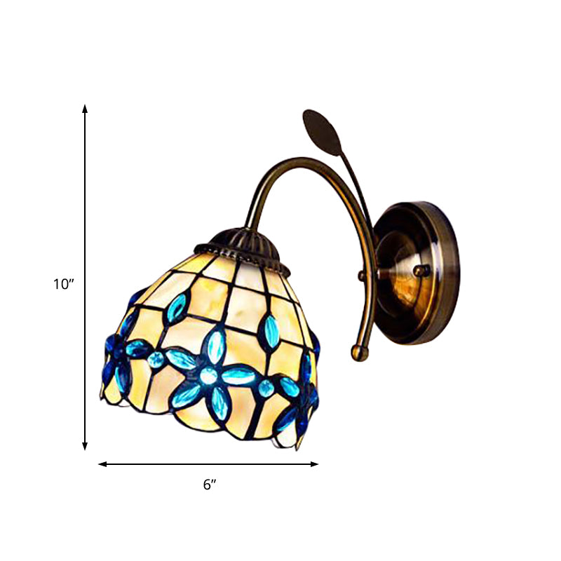Shell Blossom Wall Light with Leaf Single Bulb Tiffany Wall Sconce for Study Room Clearhalo 'Art deco wall lights' 'Cast Iron' 'Glass' 'Industrial' 'Middle century wall lights' 'Modern' 'Tiffany wall lights' 'Tiffany' 'Traditional wall lights' 'Wall Lamps & Sconces' 'Wall Lights' Lighting' 184038