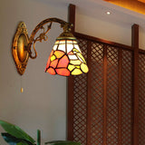 Dining Room Floral Wall Sconce Stained Glass One Light Tiffany Rustic Sconce Light in Antique Brass Antique Brass Clearhalo 'Industrial' 'Middle century wall lights' 'Tiffany wall lights' 'Tiffany' 'Wall Lamps & Sconces' 'Wall Lights' Lighting' 184052