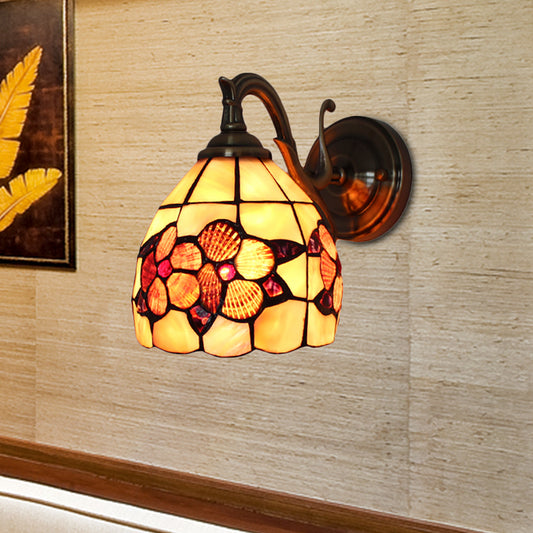 Rustic Style Petal Wall Sconce 1 Light Stained Glass Wall Lamp in Orange for Bedroom Clearhalo 'Industrial' 'Middle century wall lights' 'Tiffany wall lights' 'Tiffany' 'Wall Lamps & Sconces' 'Wall Lights' Lighting' 184072