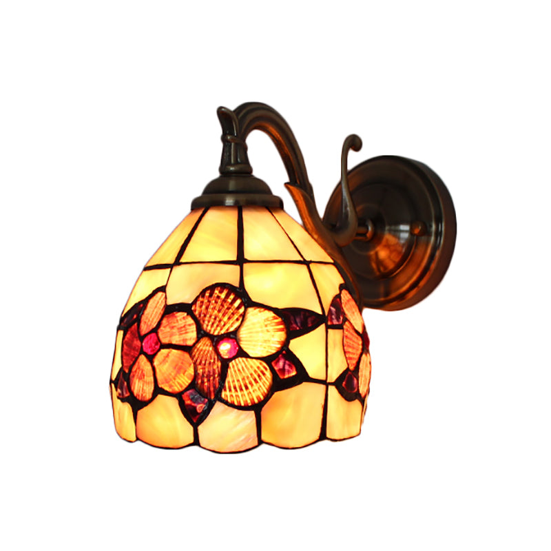 Rustic Style Petal Wall Sconce 1 Light Stained Glass Wall Lamp in Orange for Bedroom Clearhalo 'Industrial' 'Middle century wall lights' 'Tiffany wall lights' 'Tiffany' 'Wall Lamps & Sconces' 'Wall Lights' Lighting' 184073